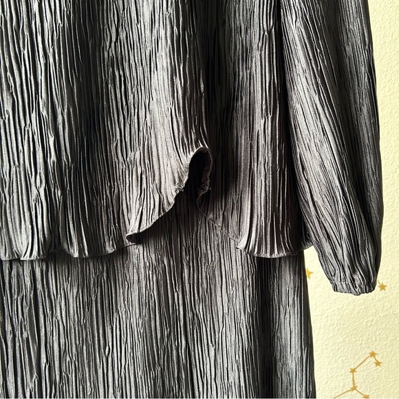 Vintage After Dark Black Long-Sleeve Multi-Layer Pleated Wavy Midi Dress Witchy - Picture 5 of 6